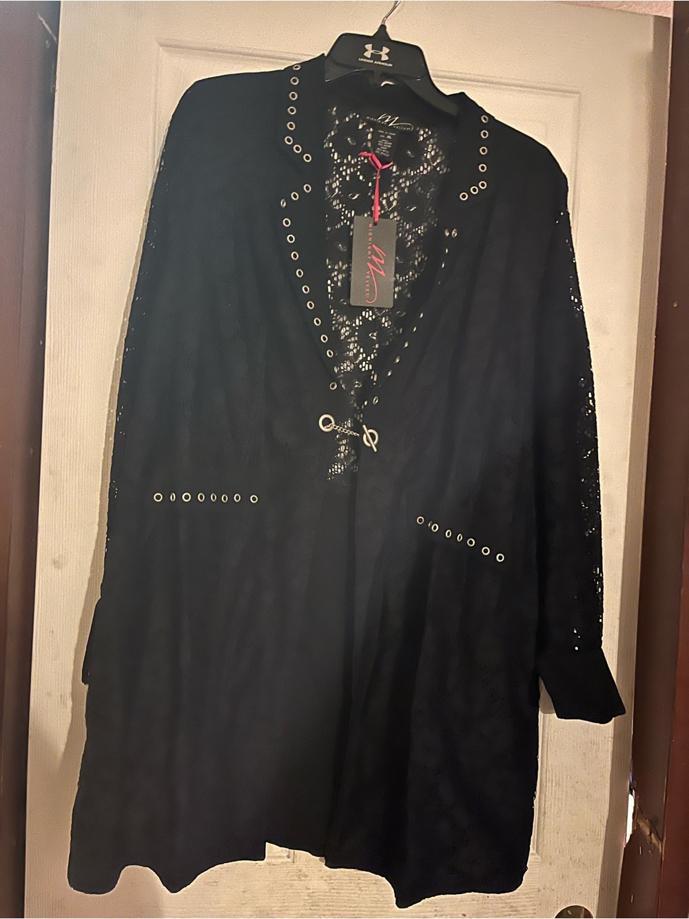 NWT Midnight Velvet Black Velvet Lace Back Studded Duster Jacket XL